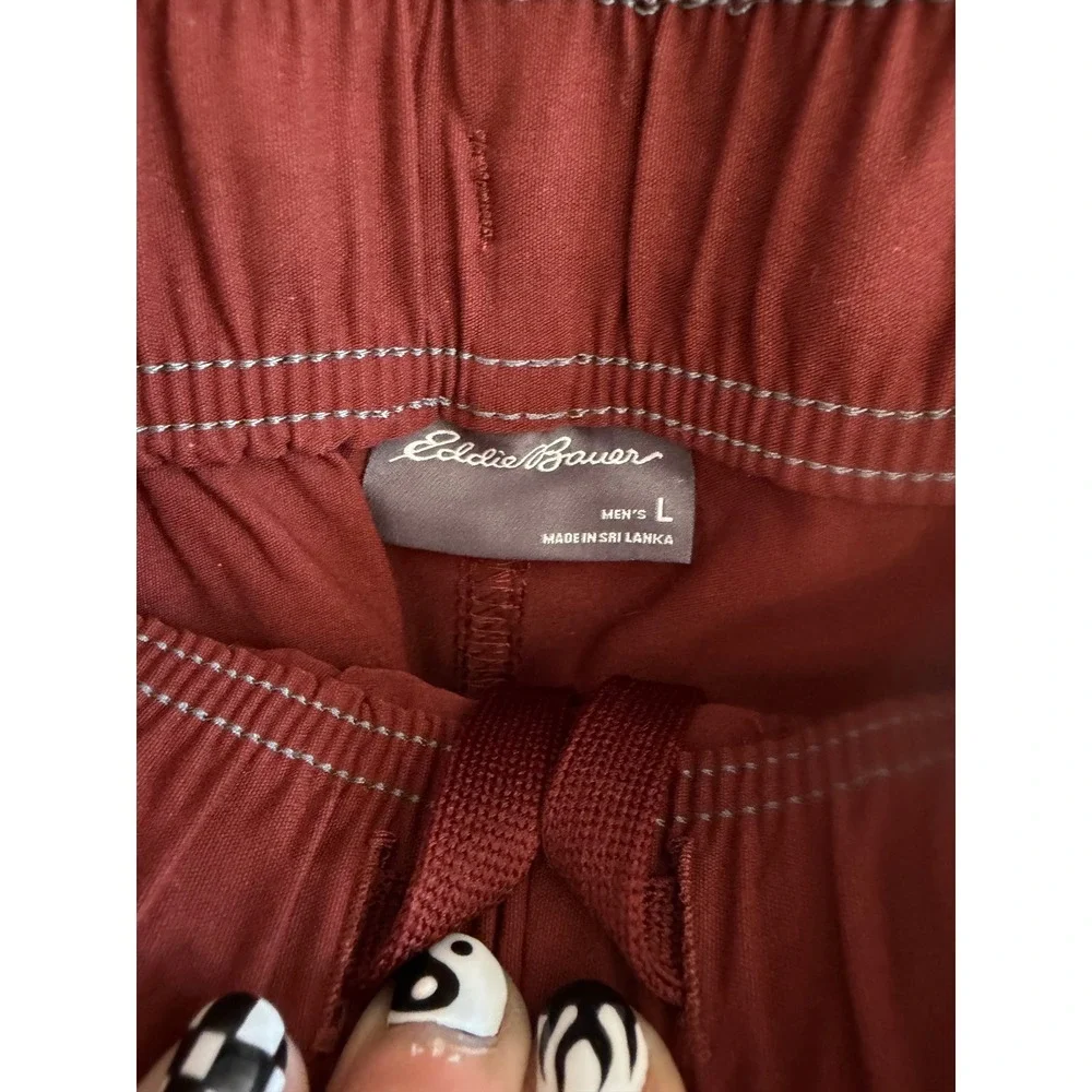 Eddie Bauer Mens Trail Shorts Rust Red Elastic Waist Utility Cargo Large